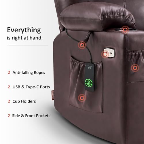 MCombo Power Lift Recliner Chair for Elderly, Lift Chair with Heat and Massage, FSC Certified, USB Ports, Cup Holders, Faux Leather 7040 (Black, Medium)