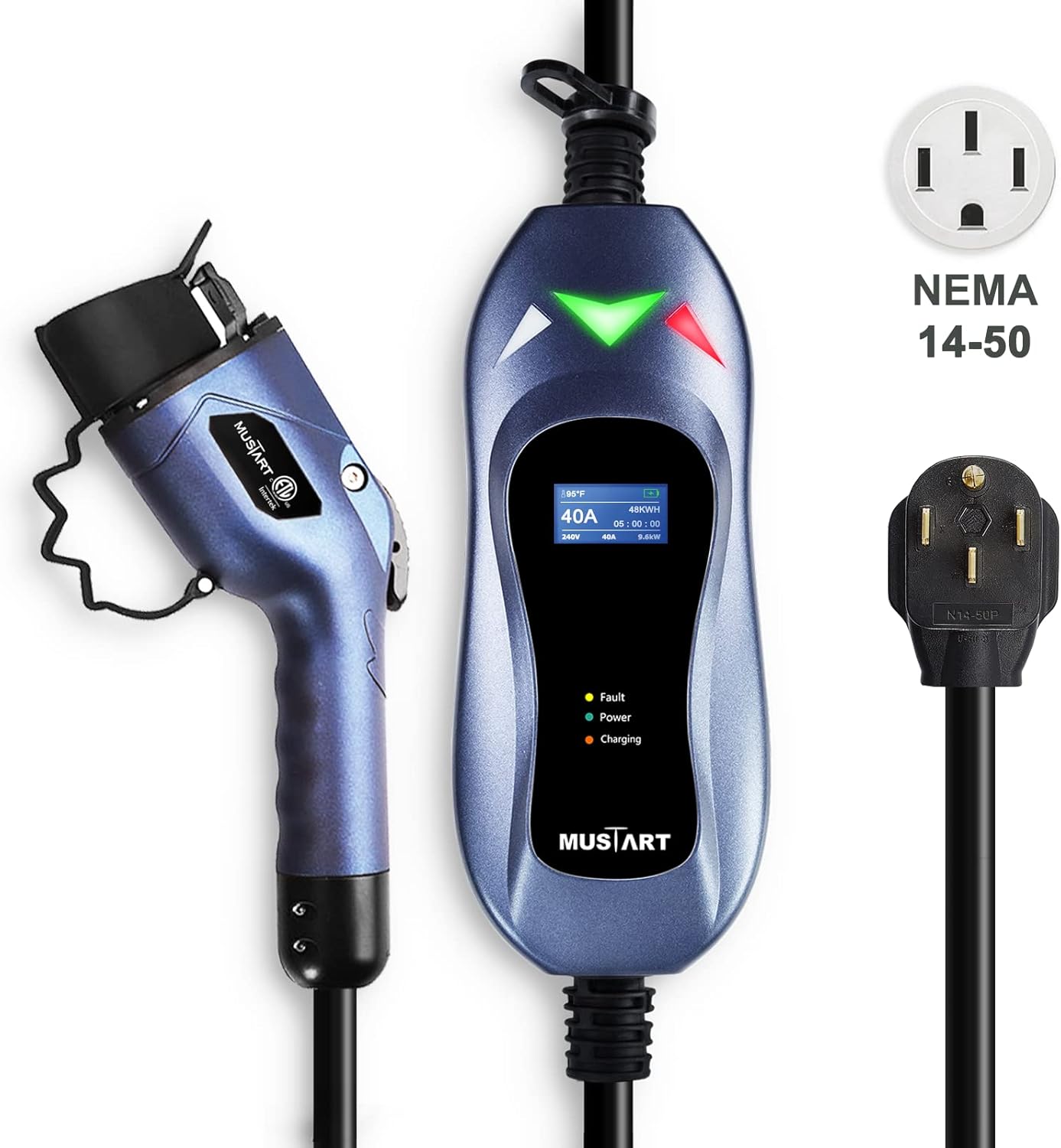MUSTART Level 2 Portable EV Charger (240 Volt, 25ft Cable, 40 Amp), Electric Vehicle Charger Plug-in EV Charging Station with NEMA 14-50P (Update Version)