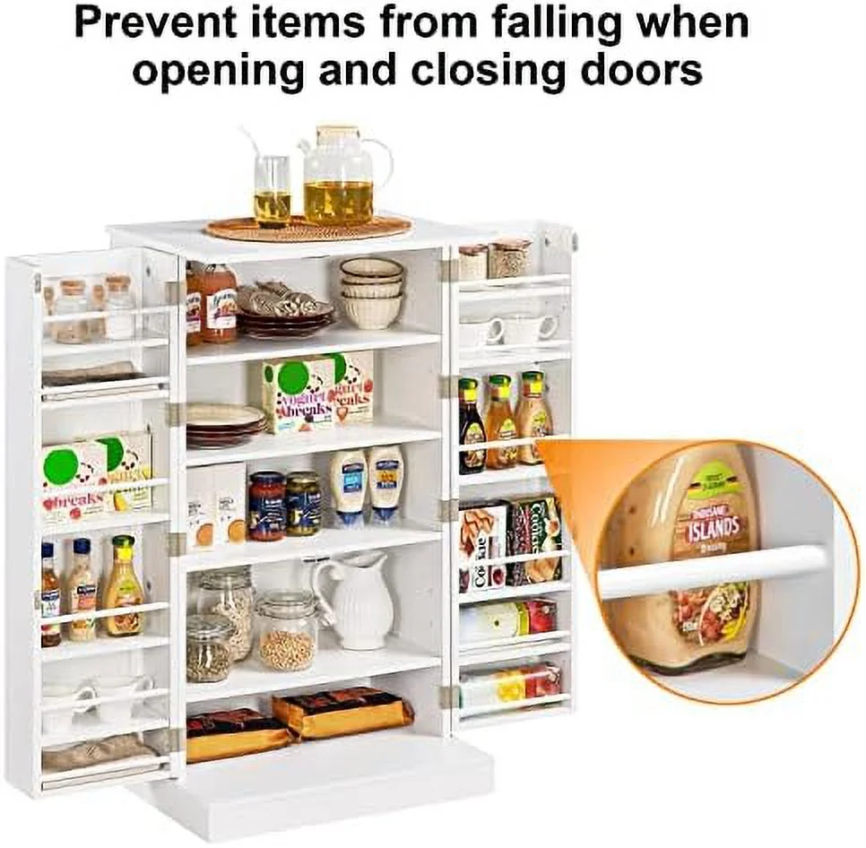 Kitchen Pantry Cabinet, Storage Cabinet Cupboard With Doors And Adjustable Shelves For Small Space, Wood Farmhouse Pantry Cupboard For Kitchen, Dinning Room, Living Room, White