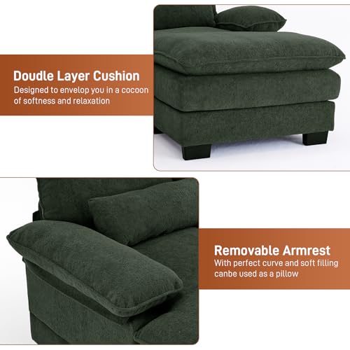 U Shaped Sectional Sofa Cloud Couch for Living Room, 114" Oversized Comfy Chenille Modular Deep Seat Sofa, Modern Large Fluffy 4-Seat Sofa with Lounge Chaise Pillows, Black
