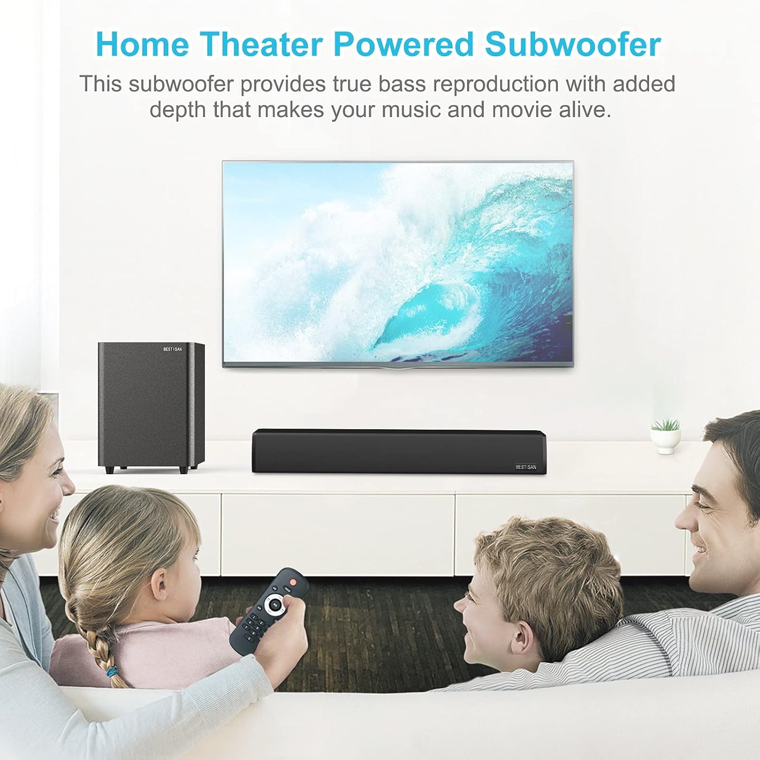 Subwoofer, BESTISAN Powered Subwoofer, Home Theater Deep Bass Subwoofer, Down Firing Sub in Compact Size, Easy Setup with Home Theater System, TV, Receiver, Speakers (RCA Cable Included, Black),SW65C