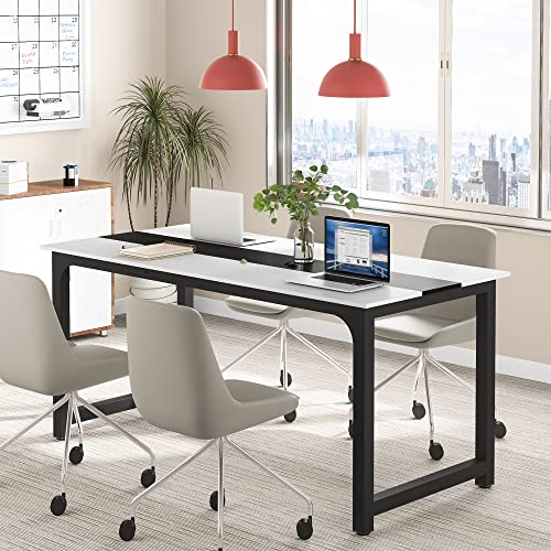 Tribesigns Modern Computer Desk, 63 x 31.5 inch Large Executive Office Desk Computer Table Study Writing Desk Workstation for Home Office, Spliced Desktop, White