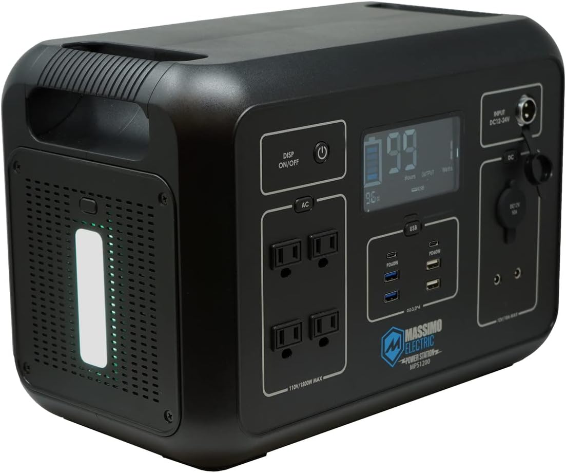 Massimo Portable Power Station 1200W, 1132wh Solar Generator, (Solar Panel Optional) with 13 convenient outputs, Pure Sine Wave AC Solar Mobile Lithium Battery Pack for Outdoor RV/Van Camping, Emergency