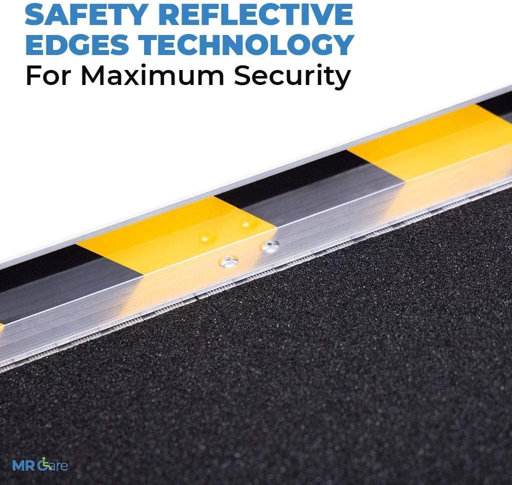 MR CARE Portable Wheelchair Ramp | Lightweight Foldable Ramps for Wheelchairs with Handle | Featuring Unique Yellow Reflective Caution Stickers | Perfect Wheel Chair Ramp for Home Steps (2FT)