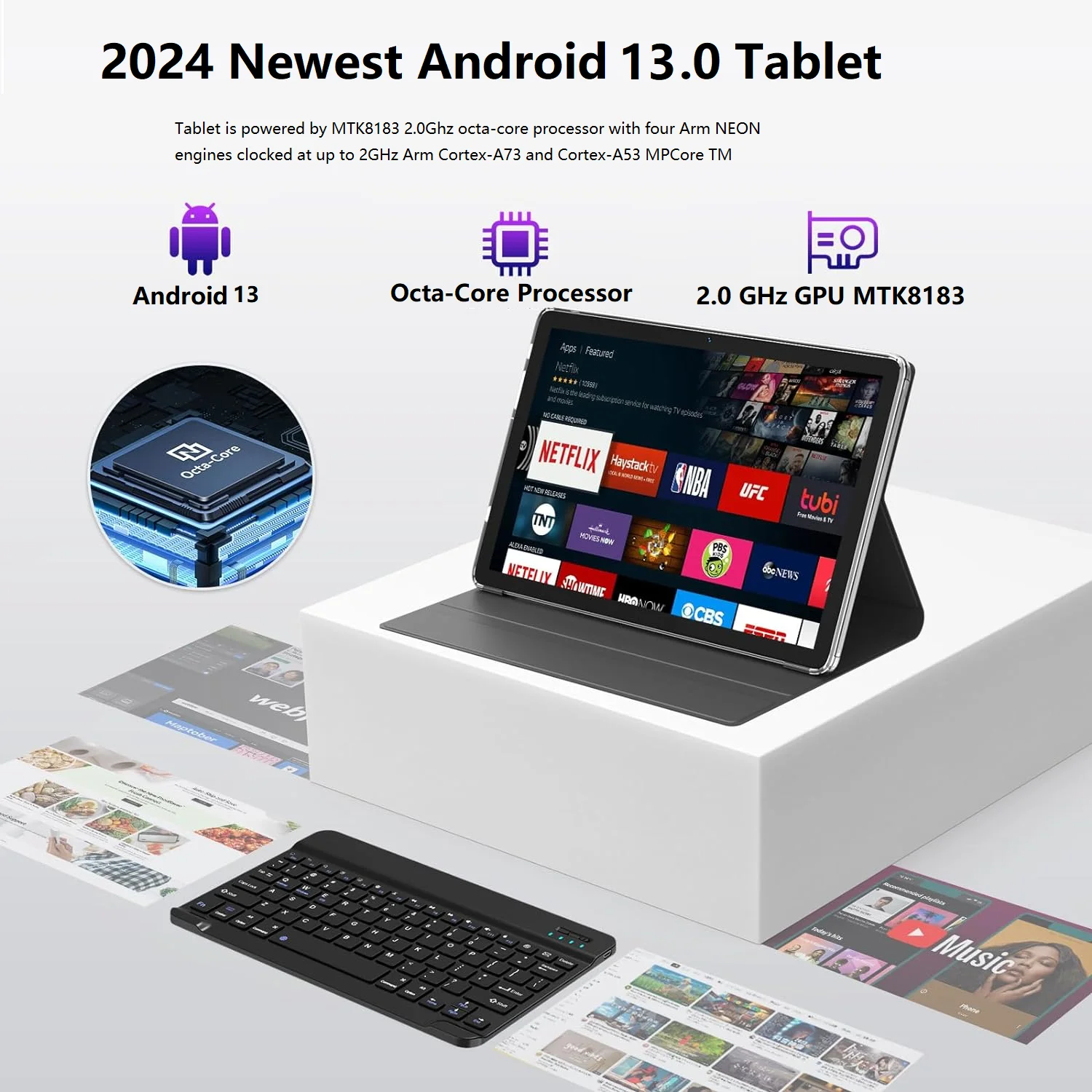 Tablet Android 13 Tablet,10 Inch Android Tablet with Keyboard,5G WiFi Tablet,128GB ROM+16GB RAM (8+8Virtual) +1TB TF Expand,Octa-Core Processor,13MP+8MP Camera,Bluetooth,GPS, FHD Display,2 In 1 Tablet