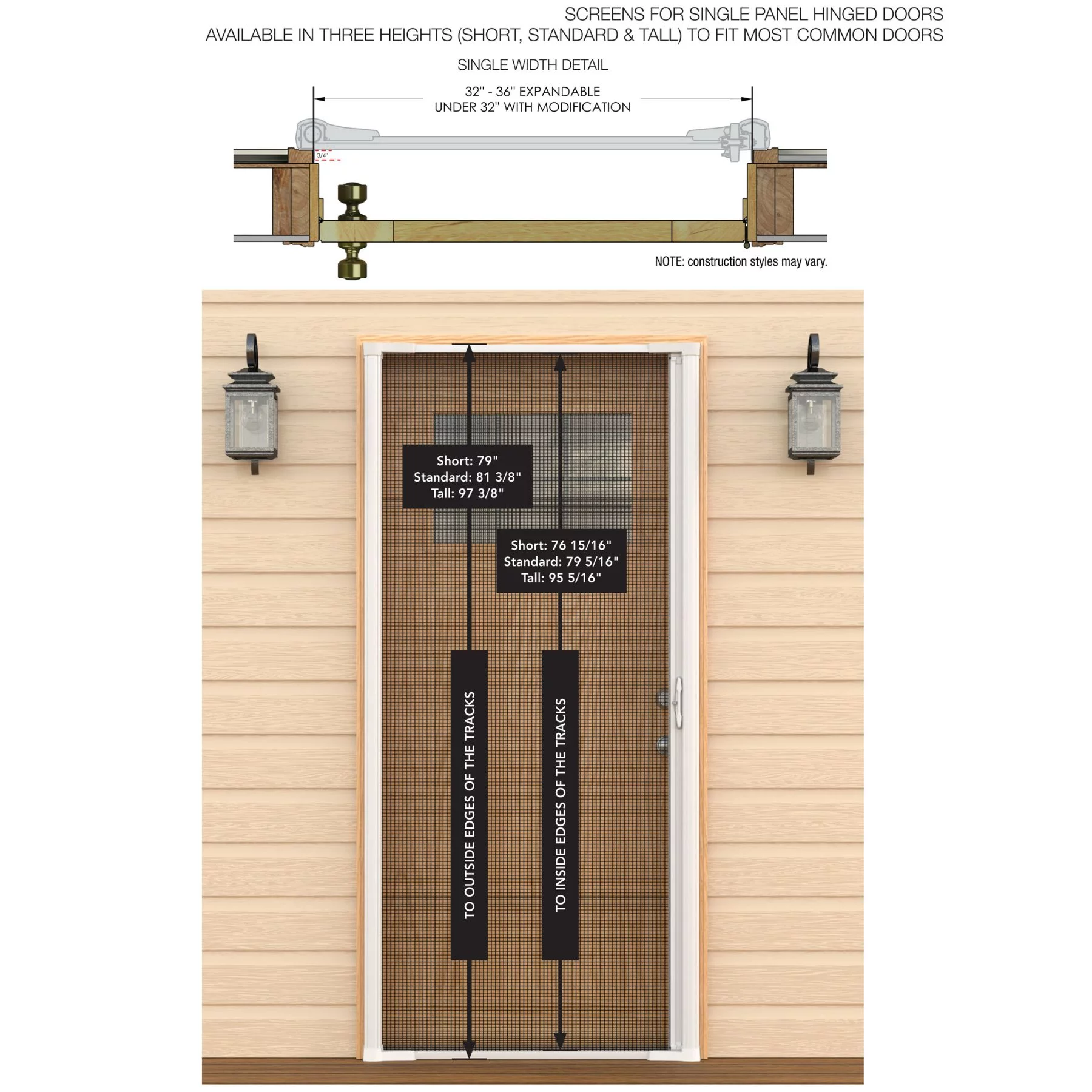 COOL Single Retractable Door Screen-Brown (for 80-in tall x 32-in to 36-in wide doors)
