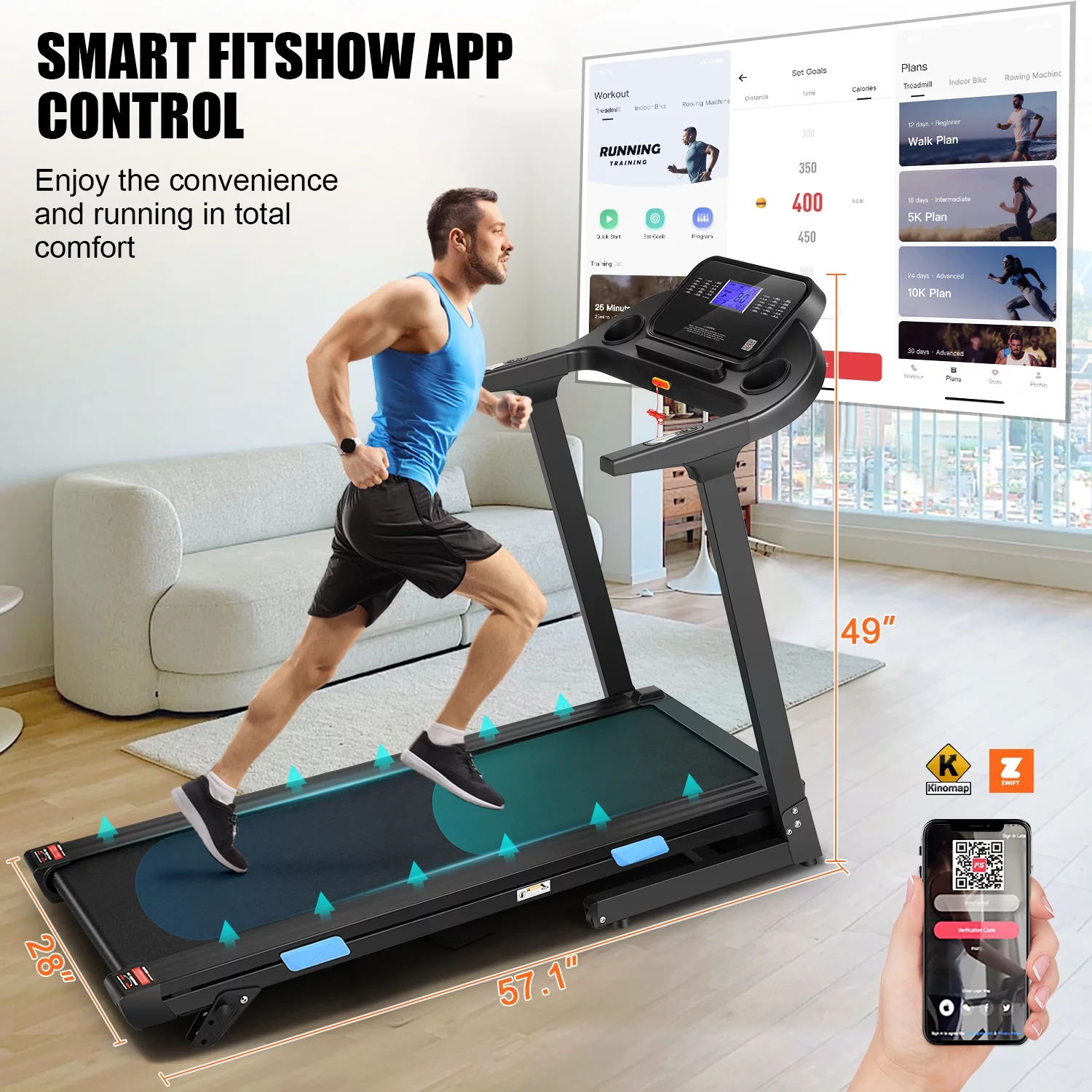 Treadmill 300 lb Capacity with Inclines, 3.25HP Brushless Motor, 18 Inch Wide Foldable Treadmill with APP & Bluetooth Speakers, LCD Display, Walking Running Machine for Home Office with 36 Programs