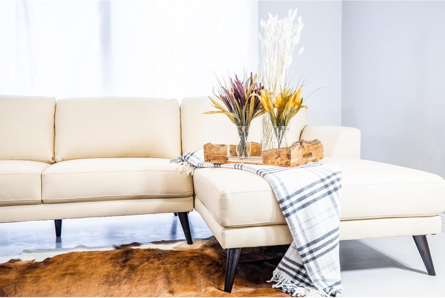 Alta Cream Top Grain Leather Right Facing Sectional
