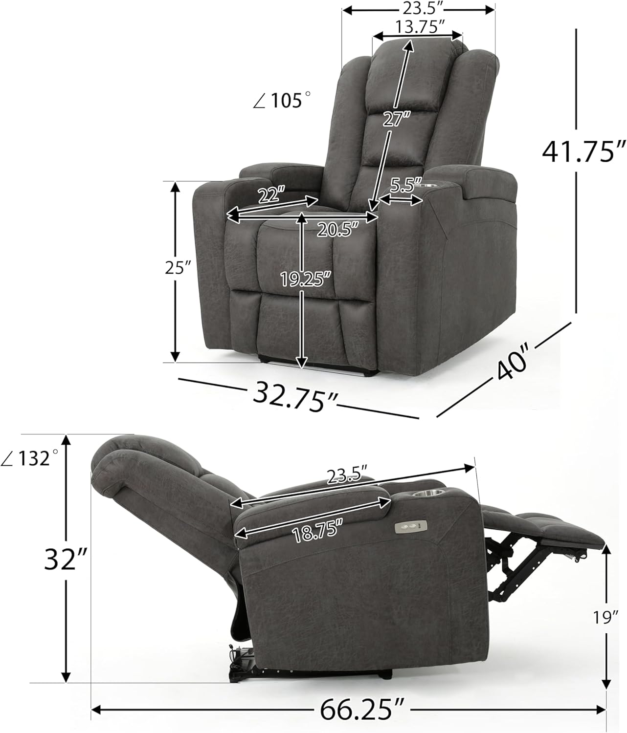 Elegant Power Recliner Chair with USB, Arm Storage, and Cup Holders -Multipurpose and Sturdy