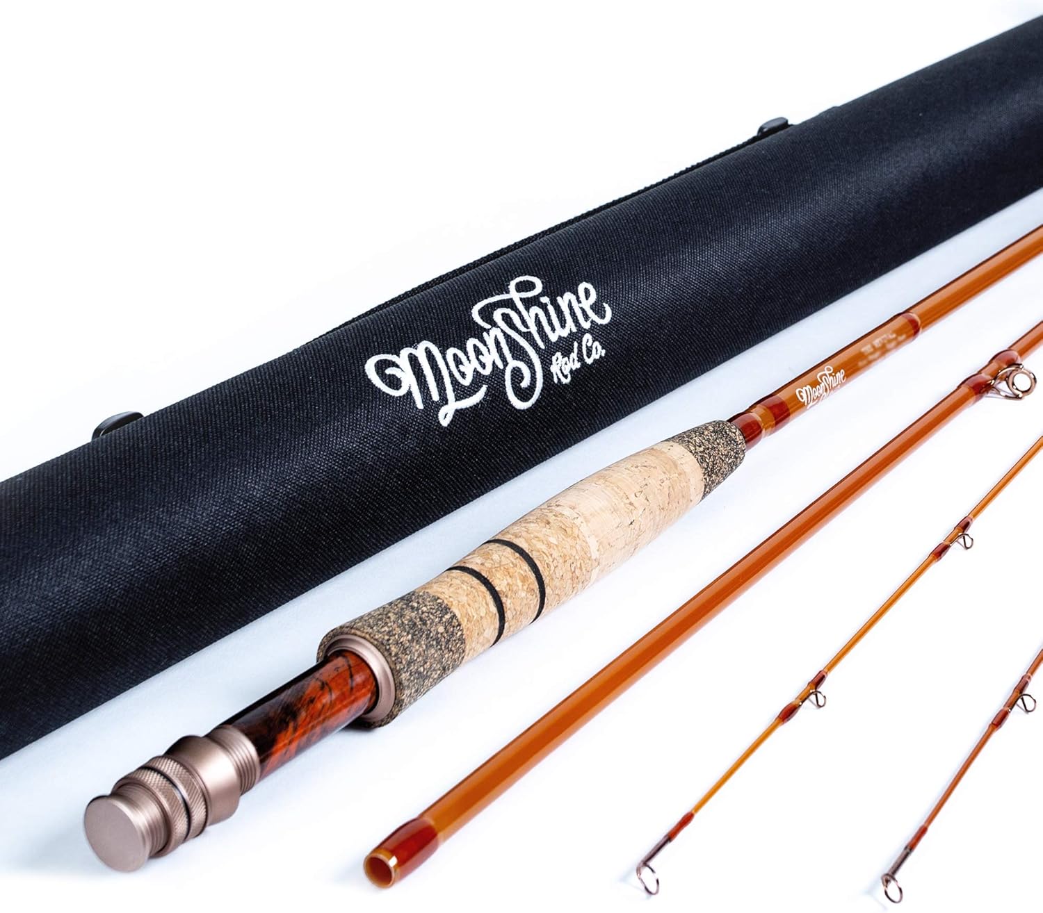 Moonshine Rod Co. The Revival Series Fly Fishing Rod, Classic Fiberglass Rod with Carrying Case and Extra Rod Tip Section (Fiberglass, 5wt 8')