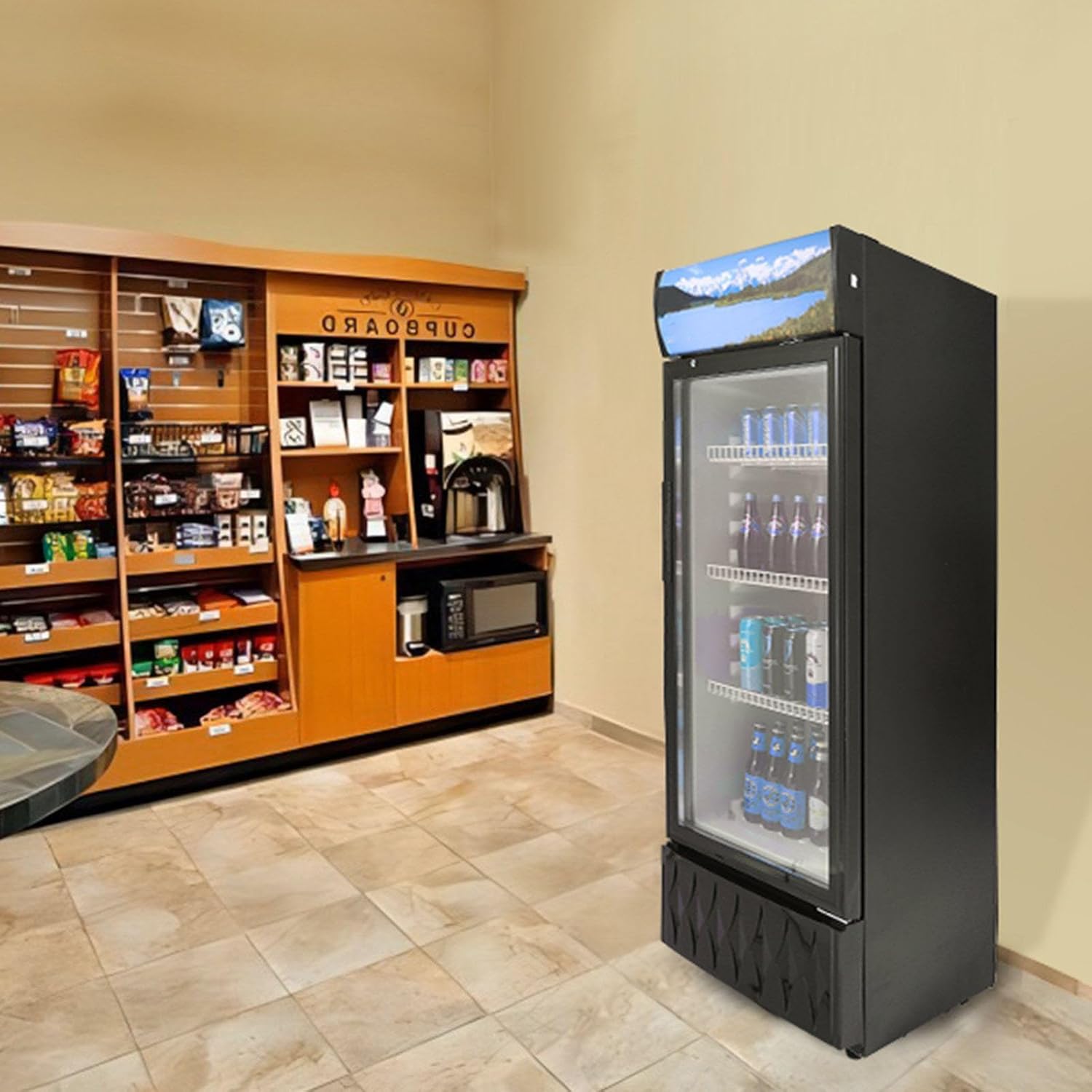 Commercial Merchandiser Refrigerator 6.8 Cu.Ft Beverage Cooler Glass Door Display Upright Fridge with 3 Adjustable Shelves Customizable Lightbox, None*None*None, black, 1XBV003142