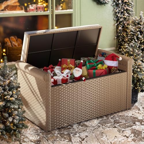 YITAHOME 230 Gal Outdoor Storage Box, XXL All-Weather Wicker Deck Box for Patio Furniture, Cushions, Pool Accessories and Garden Tools - Black