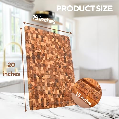 Teak Wood Cutting Board in size 1,5 x 18 x 24 inches, Large Wood Cutting Board with Deep Juice Groove, Charcuterie Cheese Board