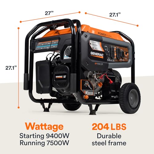 Generac 8,000-Watt Gas-Powered Portable Generator - Electric Start with COsense - PowerRush Advanced Technology - Reliable Power for Emergencies, Recreation, Home - 49 State Compliant - Orange/Black