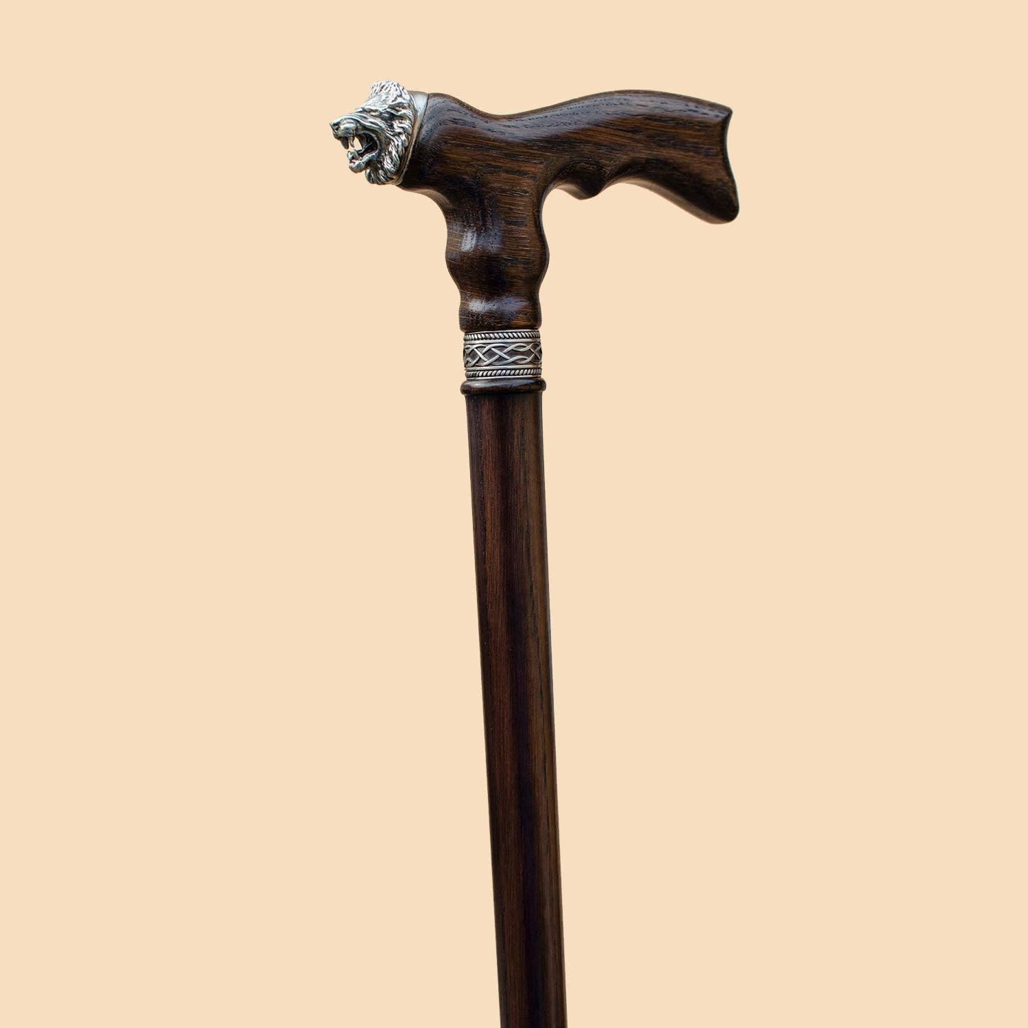 Unique Wooden Walking Cane for Men - Lion - Carved Wood Canes Unusual Walking Stick