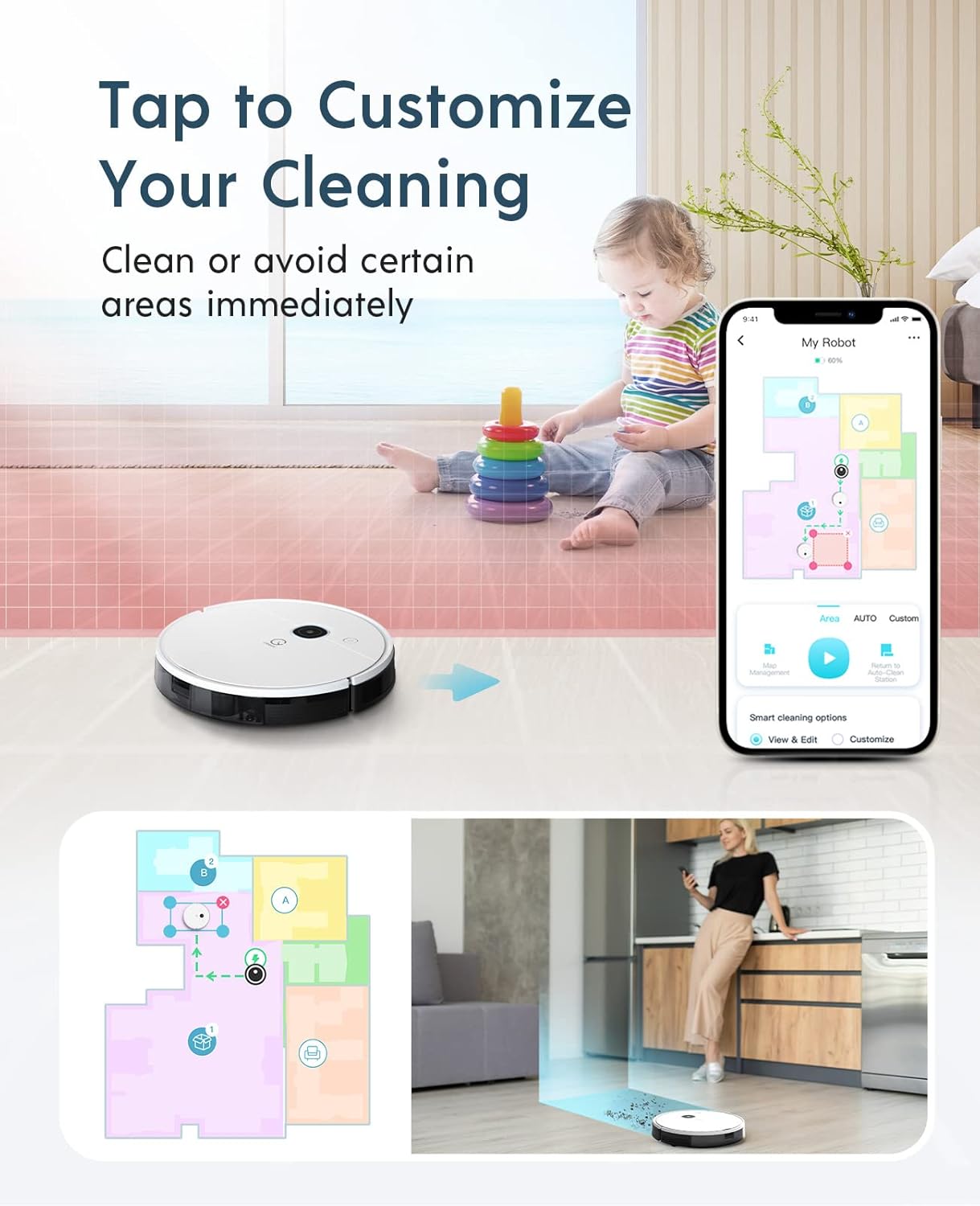 yeedi vac Robot Vacuum, 3000Pa Strong Suction Power, Carpet Detection, Smart Visual Mapping & Navigation,Editable Home Map,Cleaning Schedule, Virtual Boundary, 110mins Runtime