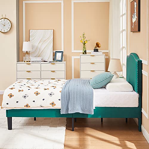 VECELO Twin Bed Frame Platform Bed Frame with Upholstered Headboard, Strong Frame and Wooden Slats Support, Strong Weight Capacity, Non-Slip and Noise-Free, Easy Assembly,Pink