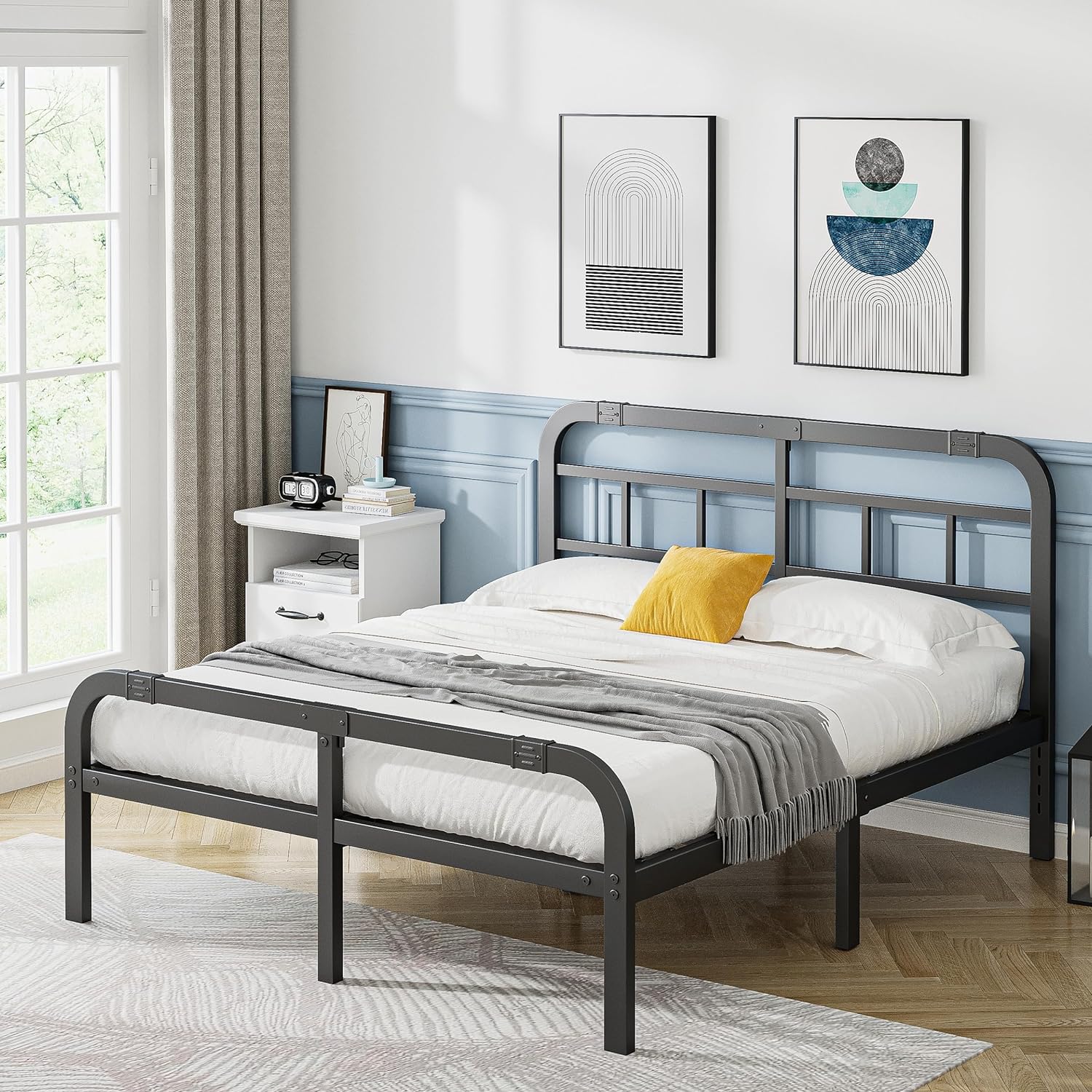 California King Bed Frame with Headboard and Footboard, 14 Inch High, 3500 Pounds Heavy Duty Metal Slats Support for Mattress, No Box Spring Needed,Noise-Free, Black