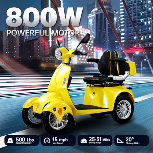 Mobility Scooters for Seniors & 4 Wheel Powered Mobility Scooters - 800W Motor, 60V20Ah Battery, 500lbs Weight Capacity - Electric Wheelchairs for Adults, Long Range Power for Travel（Rose Gold）