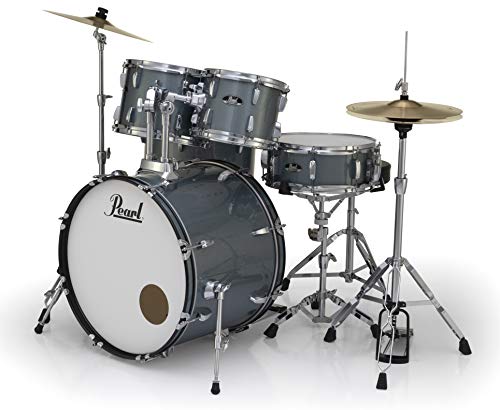 Pearl Roadshow Drum Set 4-Piece Complete Kit with Cymbals and Stands, Charcoal Metallic (RS584C/C706)