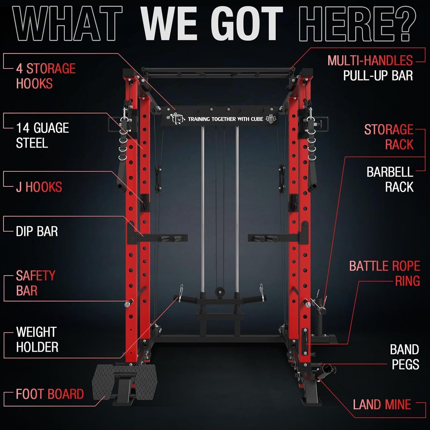 Mikolo Power Cage, Power Rack with Cable Crossover System, 1500LBS Squat Rack with Lat Pull Down System, Workout Cage with Pulley System for Fitness Home Gym