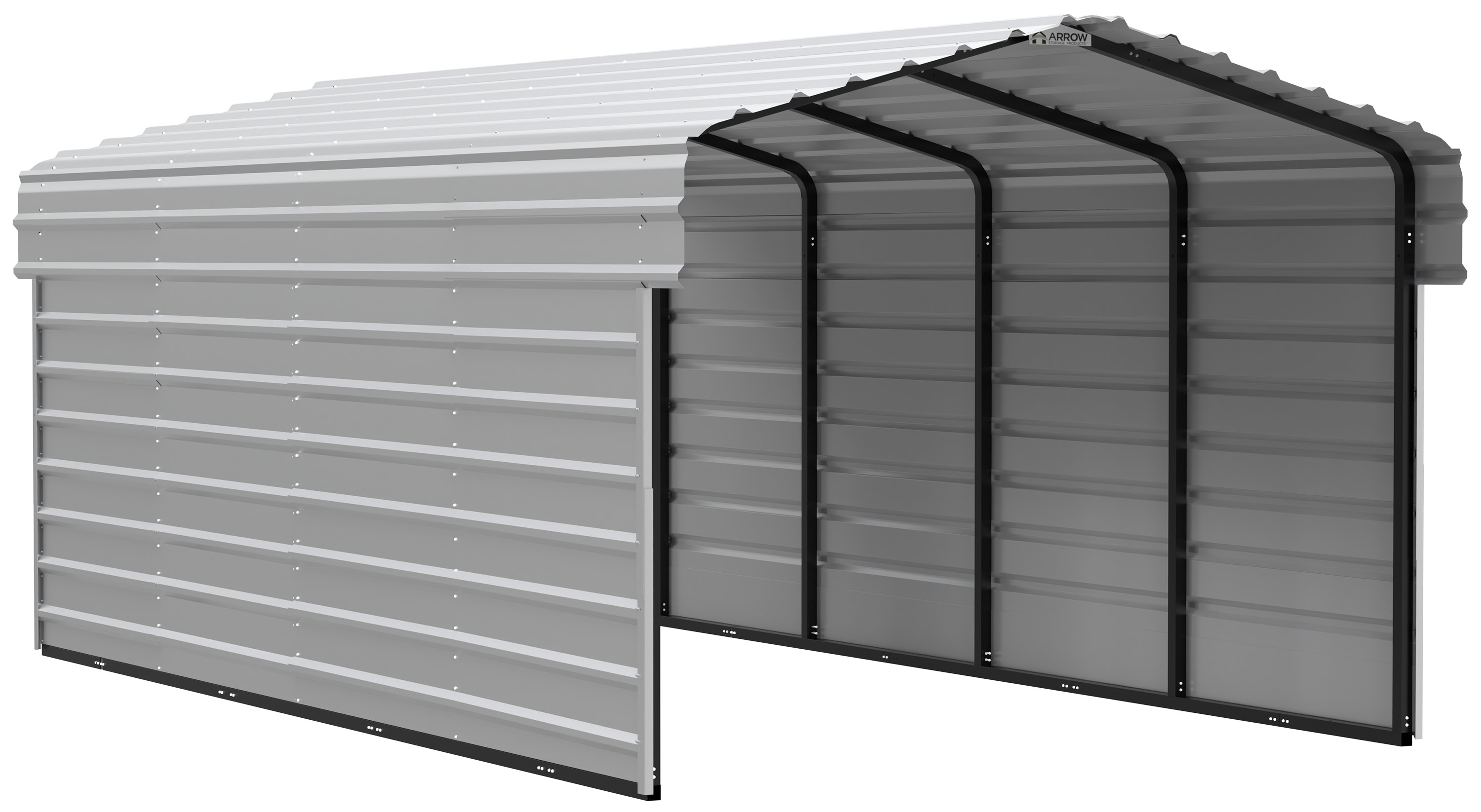 Arrow Carports Galvanized Steel Carport, with 2-Sided Enclosure, Compact Car Metal Carport Kit, 10' x 20' x 7' , Eggshell