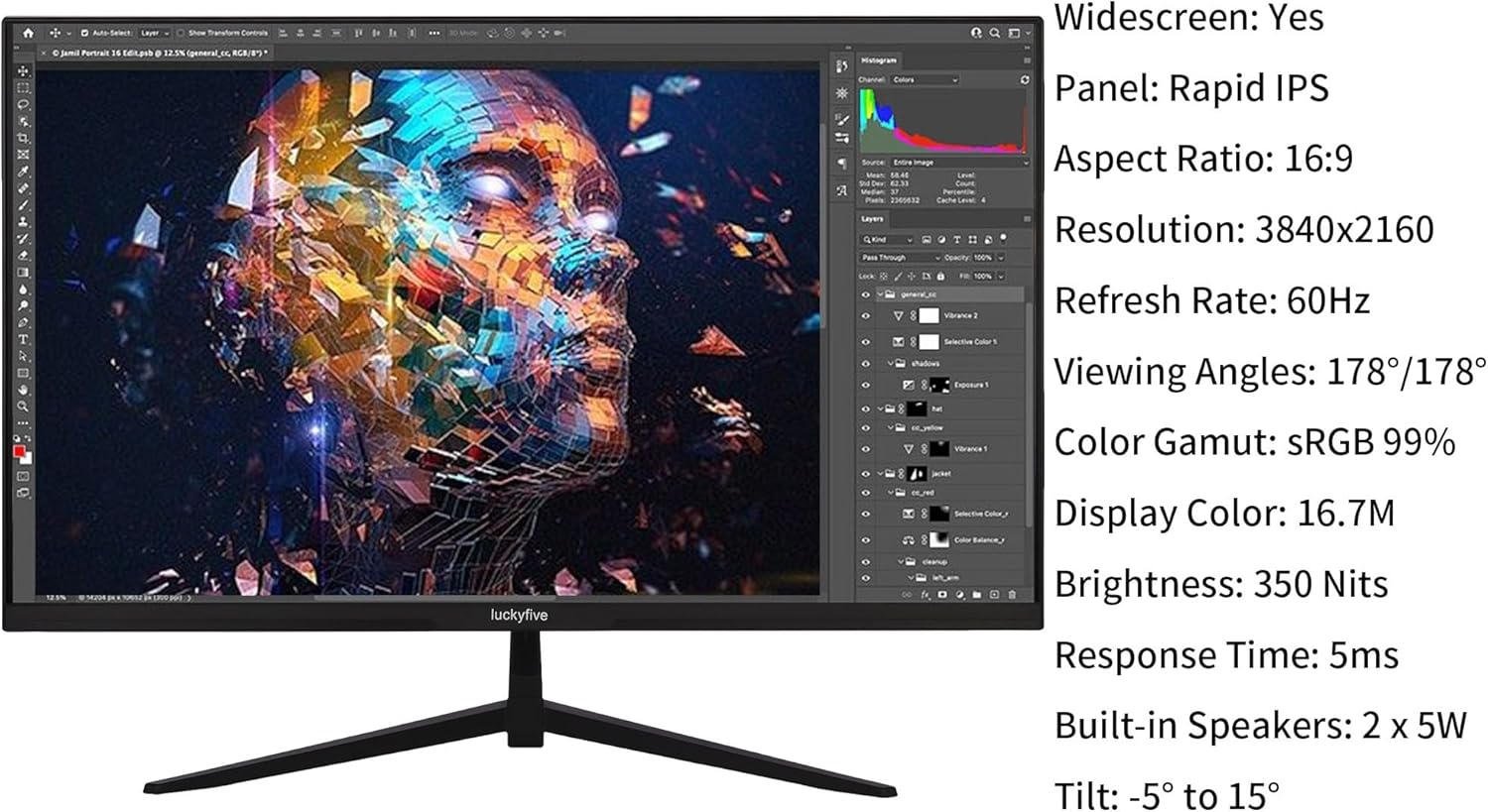 27'' UHD (3840 x 2160) IPS Zero-Frame LED Monitor, 4K Computer Monitor with Speakers,60Hz,99% sRGB,5ms,2X HDMI,DisplayPort,VESA,Tilt