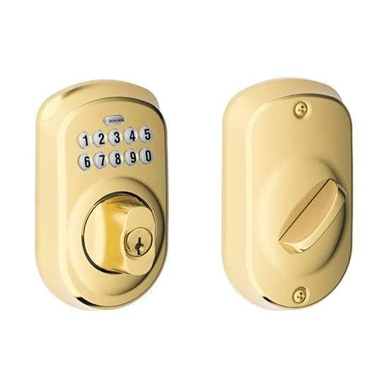 Schlage Plymouth Bright Brass Keypad Electronic Door Lock Deadbolt