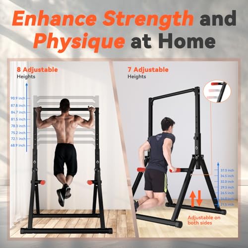 Power Tower Pull Up Dip Station Foldable, Pull Up Bar Station Adjustable, Multi-Function Home Gym, Strength Training Fitness Equipment, Triangular Design, for Home Outdoor