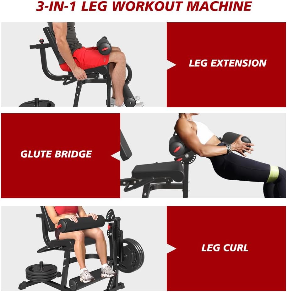 Seated Leg Extension and Curl Machine, Adjustable Plate Loaded Leg Rotary Extension Machine, Lower Body Special Leg Exercise Bench for Thigh, 600LBS Home Gym Leg Workout Machine