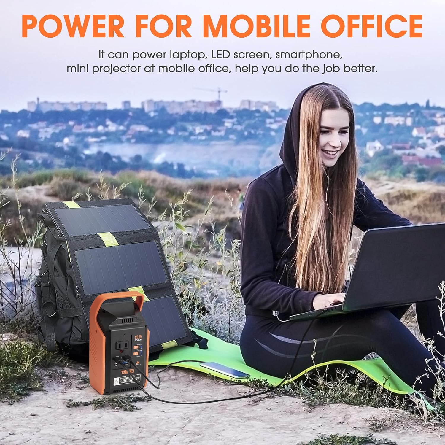 83Wh Portable Power Station, Solar Generator Power Bank with 110V AC Outlet Peak 120W Battery Backup Camping Lights for Camping, Home Use, Laptops, Fan, School, Road Trip, Office, Emergency, Gifts