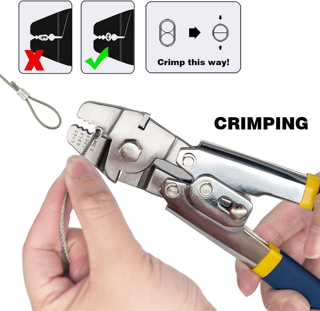 Sanuke Wire Rope Crimping Swaging Tool Cable Crimps up to 2.2mm(2/32inch) with 160pcs 4sizes Aluminum Double Barrel Ferrule Crimping Loop Sleeve and 10pcs Stainless Steel Thimble Assortment Kit Pack of 2