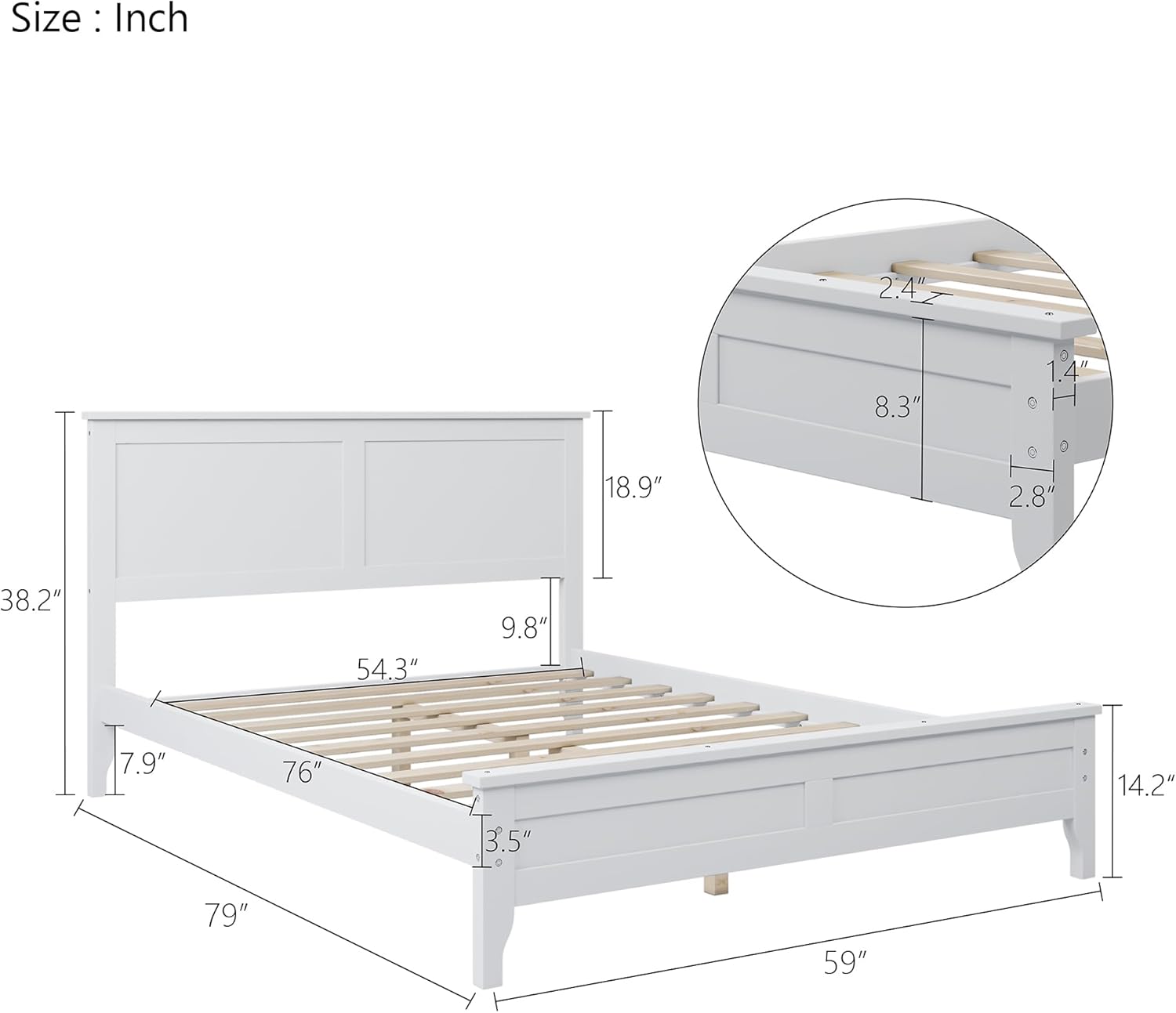 Full Size Platform Bed, Modern Style Wooden Bed Frame Full Wood Platform Beds with Headboard for Bed Room, No Box Spring Needed (White)