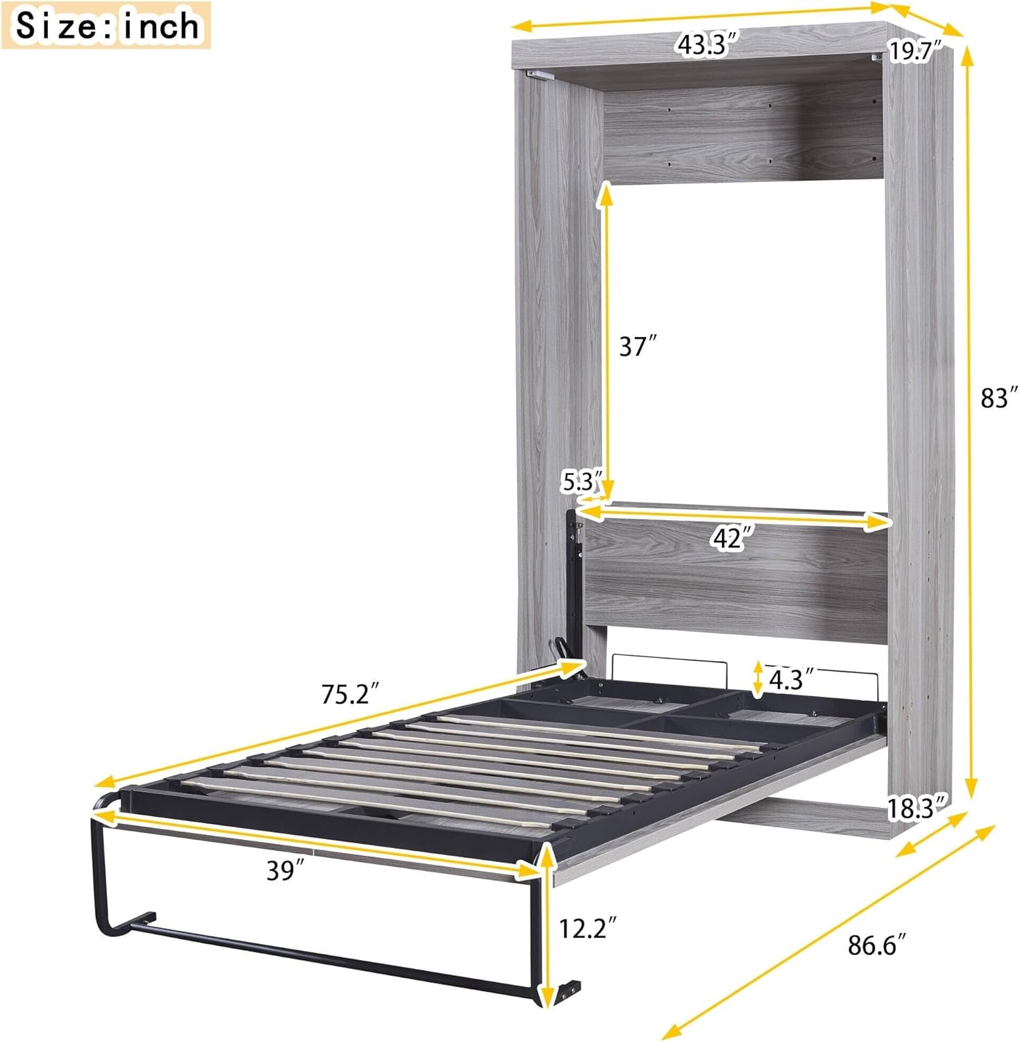 Wooden Murphy Bed, can be Folded into a Cabinet Twin