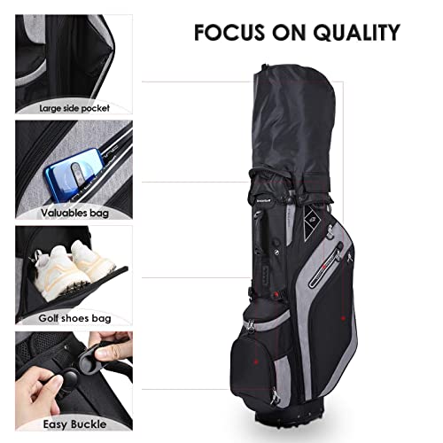 Golf Stand Bag 14 Way Top Dividers with Dual Strap and 8 Pockets, Rain Hood,Portable for Men Women
