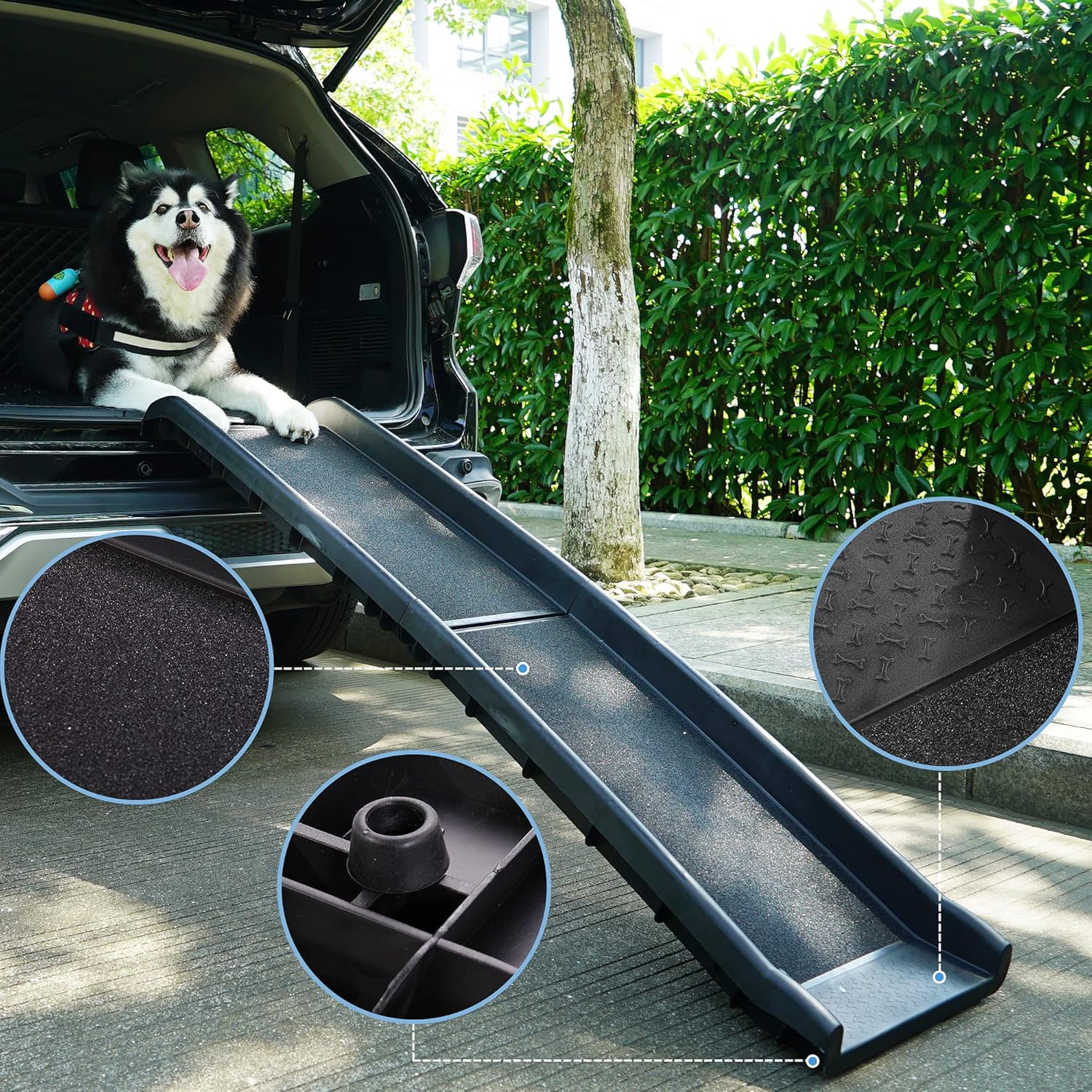 62”L Heavy Duty Portable Folding Dog Ramps for Large Dogs SUV, Truck Car Ramp Stairs Step Ladder for Pet, Non-Slip Design for Pool Boat