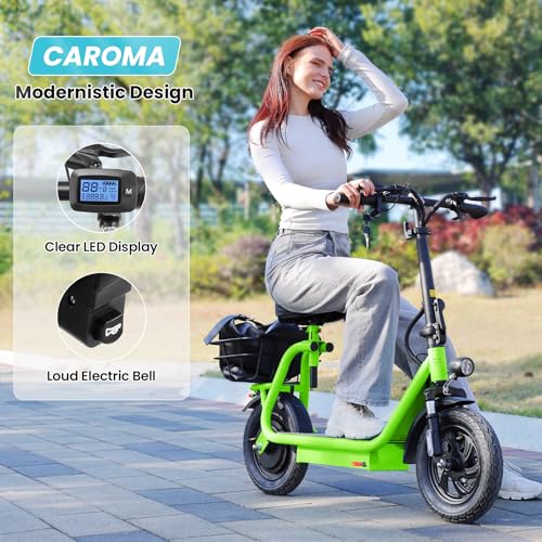 Caroma Peak 800W/1200W Electric Scooter Adults, 30 Miles Max Range, Foldable Electric Scooter with Seat, Front Suspension, Detachable Large Basket,Commuter E-Scooter for Adult and Teens