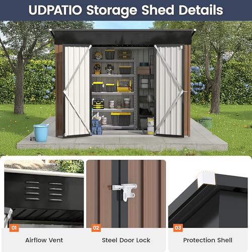 UDPATIO Outdoor Storage Shed 6 x 6 FT, Resin Garden Sheds with Floor Plastic Patio Outdoor Storage Shed with Lockable Door for Tool, Bike, Garbage Gray White
