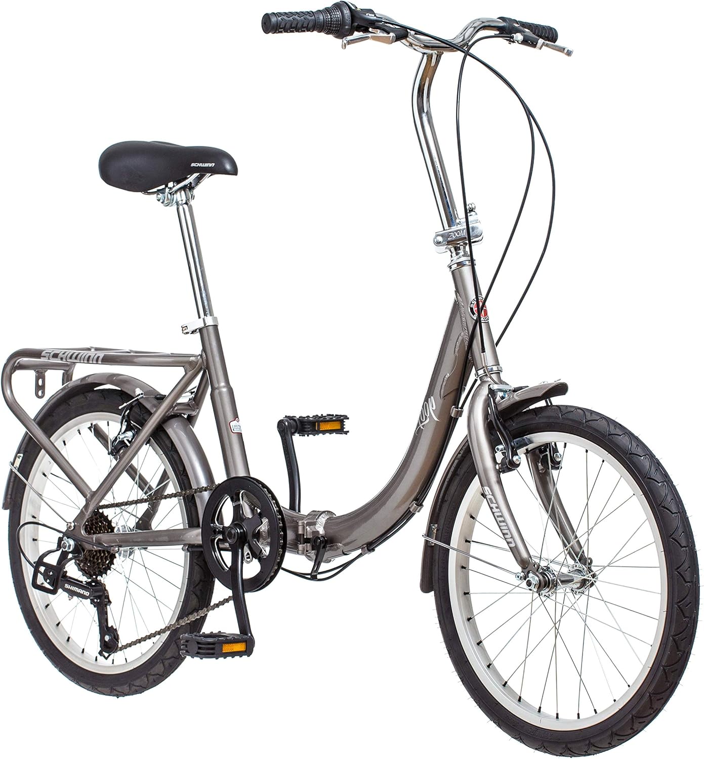 Schwinn Loop Adult Folding Bike, 20-inch Wheels, 7-Speed Drivetrain, Rear Carry Rack, Carrying Bag, Multiple Colors