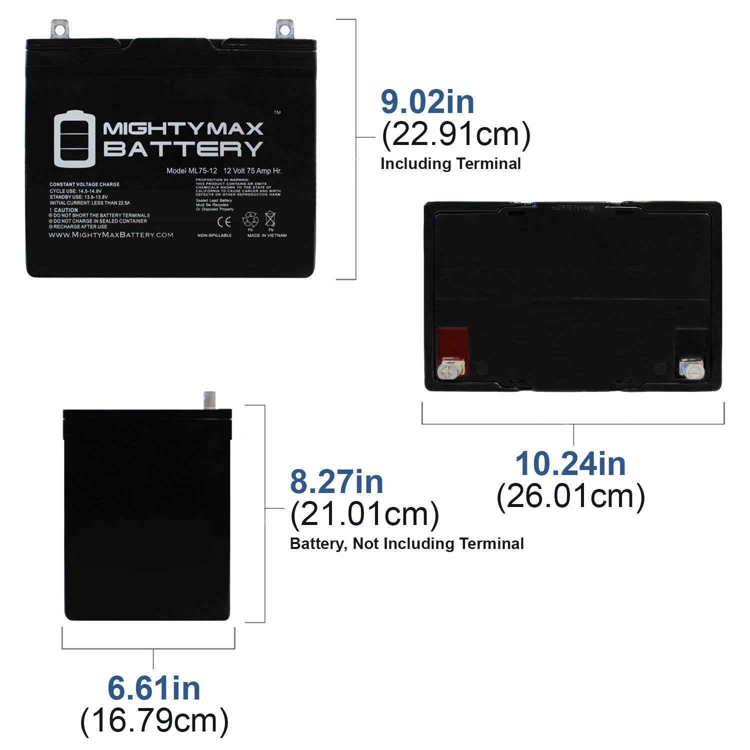 Mighty Max Battery - 12V 75Ah Battery Replacement for Pride Mobility Jazzy 1450 - ML75-1219845856830