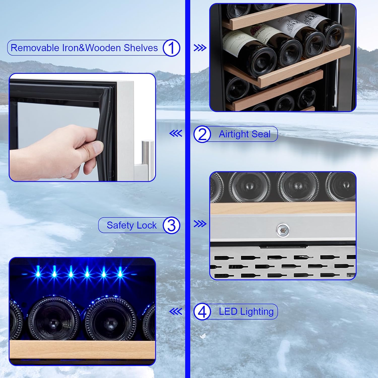 Wine and Beverage Refrigerator - 28 Bottles and 80 Cans, Dual Zone, Glass Door, Adjustable Shelves, with Lock, Digital Temperature Control, Freestanding/Built-in