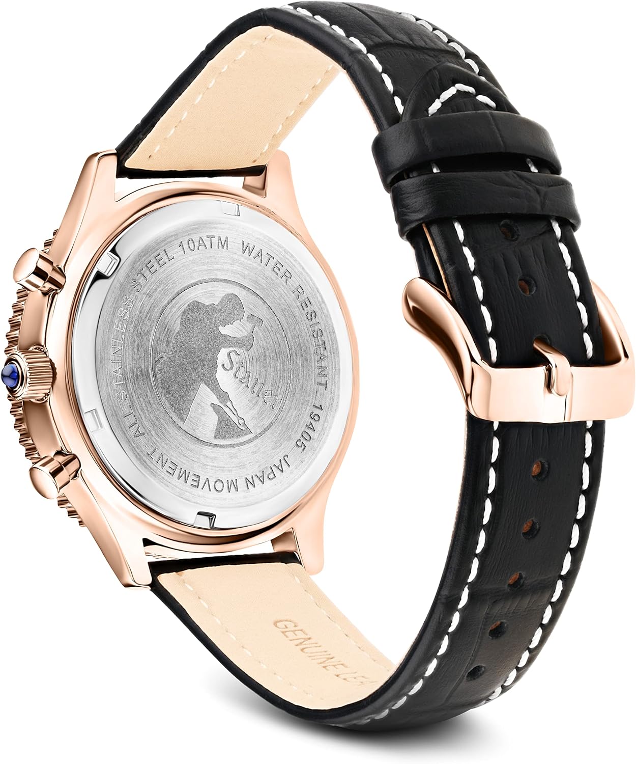Stauer 1916 Midnight Flyboy Watch for Men – Vintage Style Chronograph Watch – Genuine Crocodile-Embossed Black Leather Watch Band – Stainless Back & Rose Gold Watch Case – Elegant Present for Men