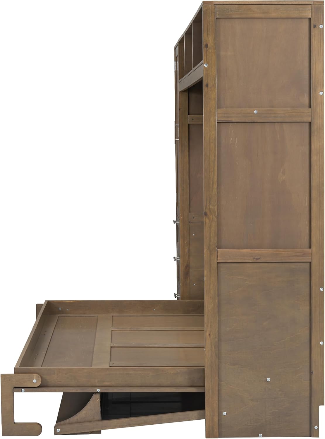 Merax Full Size Murphy Bed Frame Wallbed with Wardrobe,3 Drawers and Open Shelves,Space-Saving Design