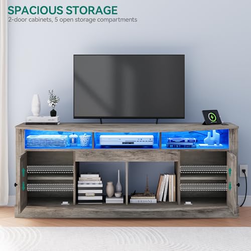 YITAHOME Farmhouse TV Stand for TVS up to 80 Inch, Entertainment Center with Power Outlet, TV Table with Barn Doors & Storage Cabinets, TV Console for Living Room, 70" White