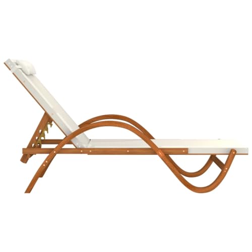 Sun Lounger with Pillow White Textilene and Solid Wood Poplar,Luxurious Patio Sun Lounger Adjustable Reclining Backrest for Optimal Comfort Textilene and Poplar Wood, 1