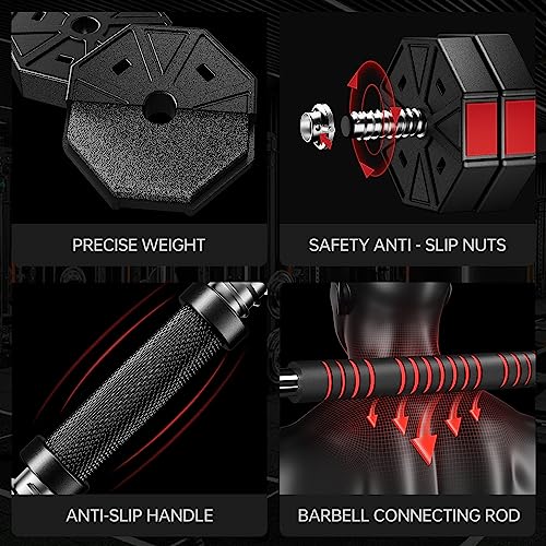 Adjustable Weights Dumbbells Set, 44Lbs 66Lbs 88Lbs 3 in 1 Adjustable Weights Dumbbells Barbell Set, Home Fitness Weight Set Gym Workout Exercise Training with Connecting Rod for Men Women