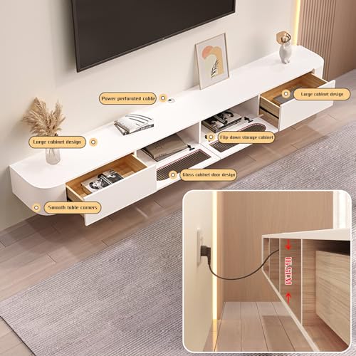 Floating TV Stand, Wall Mounted TV Cabinet, TV Entertainment Center Shelf TV Console Table with 2 Cabinets for Living Room Bedroom(Color:Grey,Size:240CM/94.4")