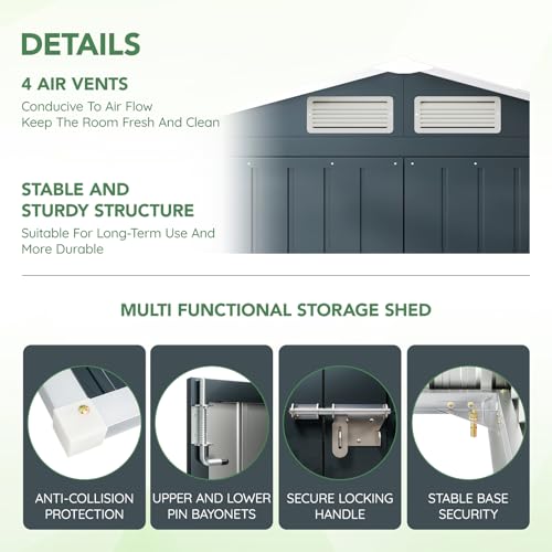 10X12X7.5 FT Outdoor Steel Storage Shed with Lockable Doors, 2 Windows, Transparent Roof Panels (Wood Panels & Frame Floor Not Included), Ideal for Patio Storage,Garbage Can, Chicken Coop，Brown
