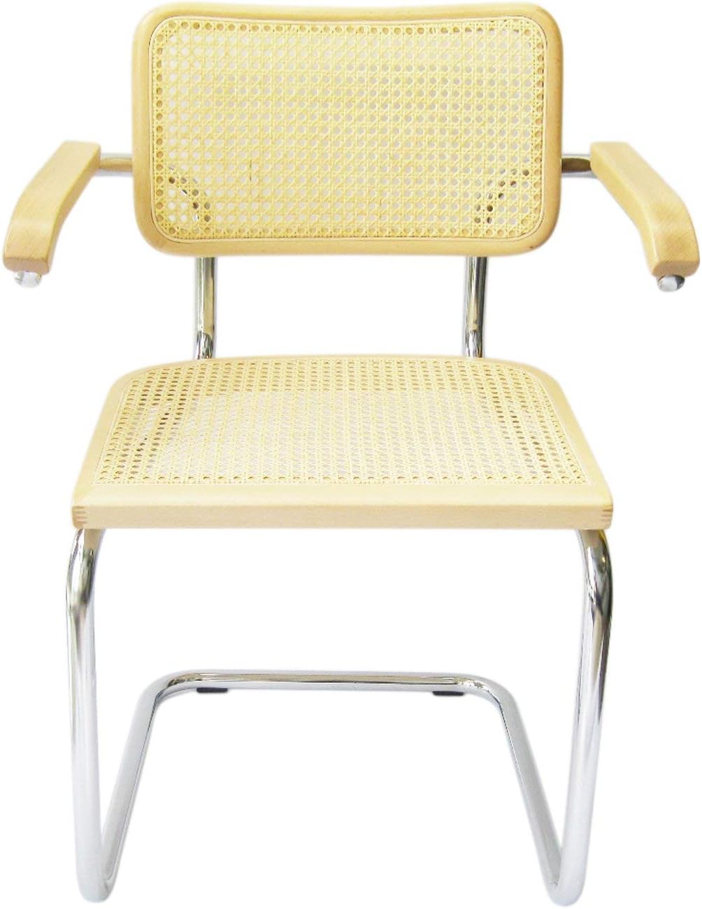 Marcel Breuer Cesca Cane Cantilever Armchair Arm Chair w/Chrome Frame & Natural Wood (Made in Italy)