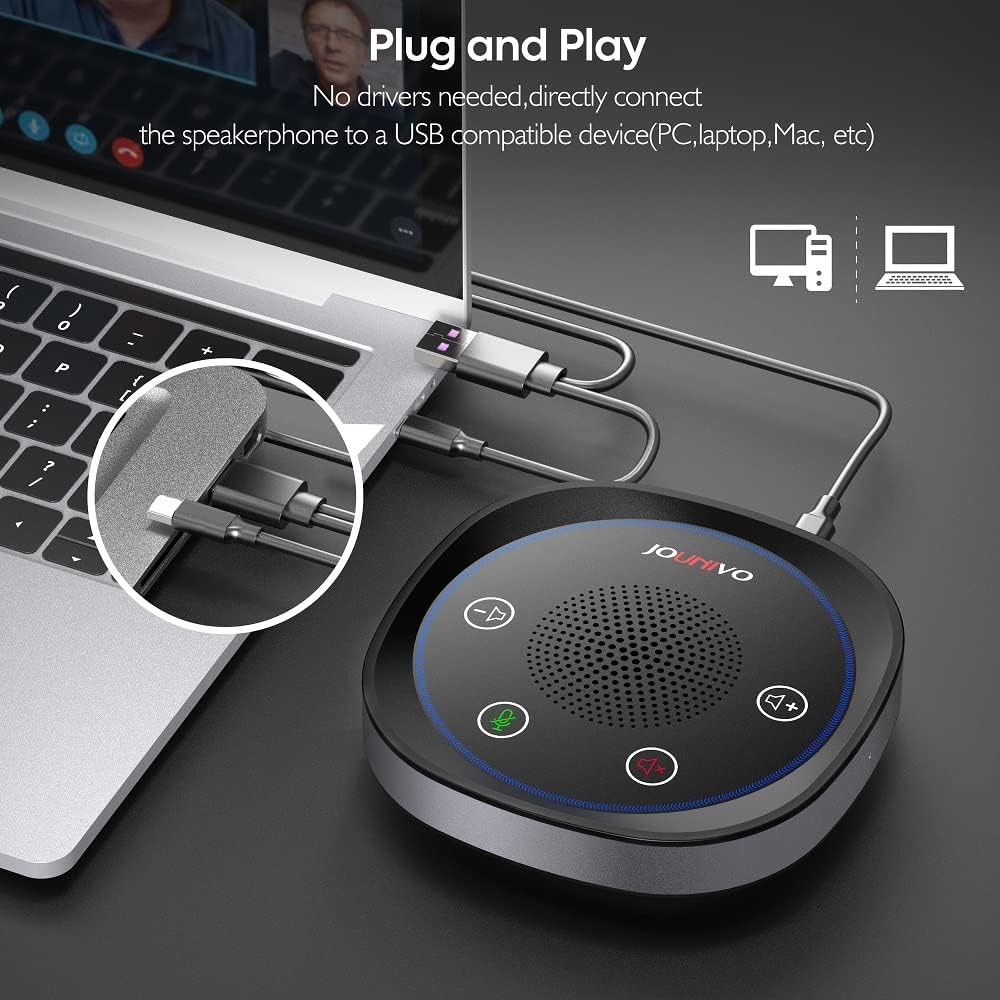 USB Speakerphone， Omnidirectional Computer Speaker with Microphone,Plug and Plays Portable Speaker with for Holding Meetings Anywhere with Immersive Sound Pack of 2